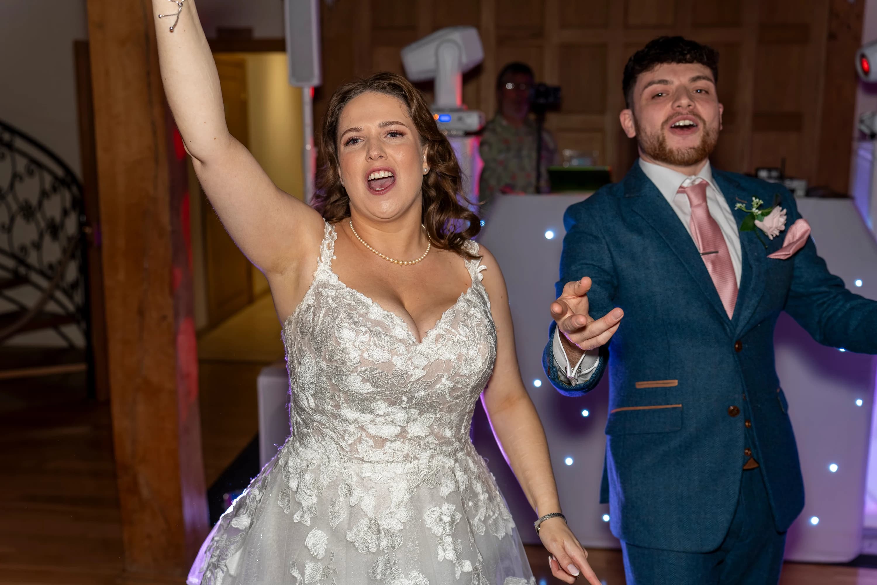 Guests dancing at Charlie and Luke’s reception
